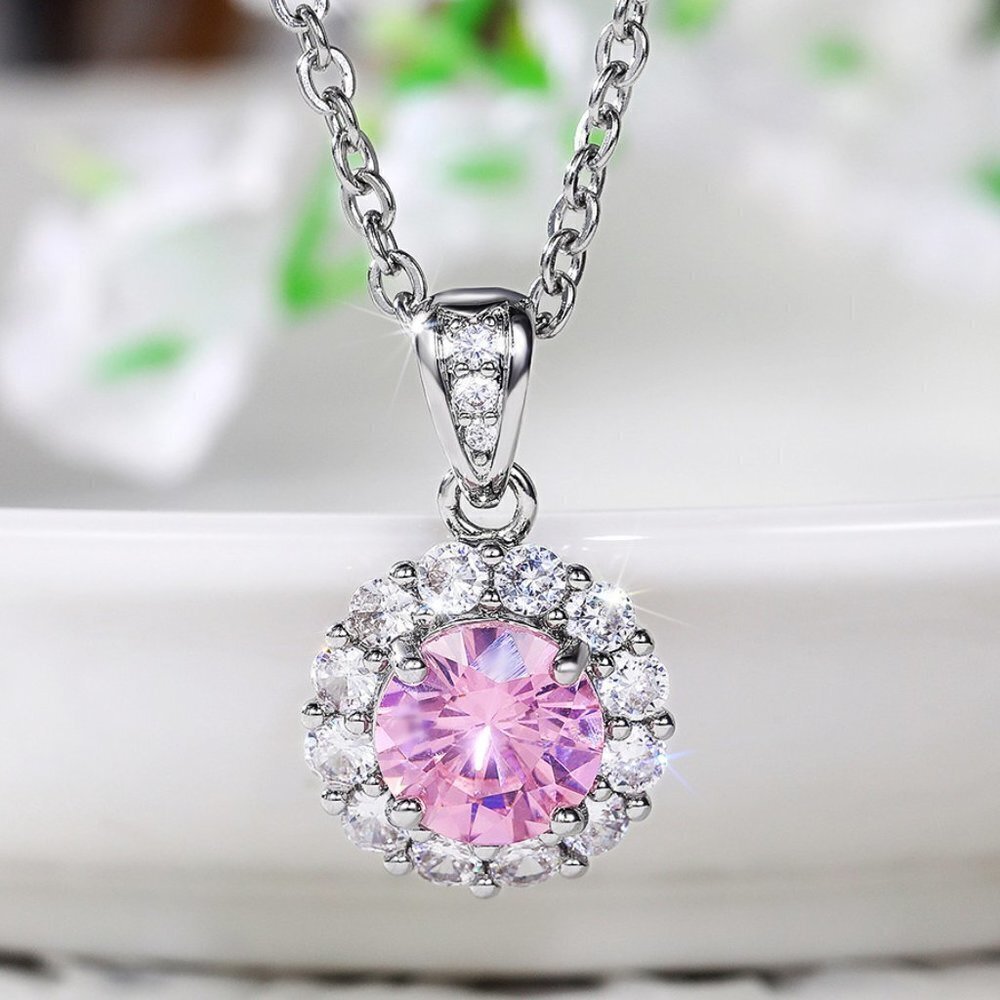 🔥 New Luxury Sparkly Pink Crystal CZ Necklaces for Women, HA4601